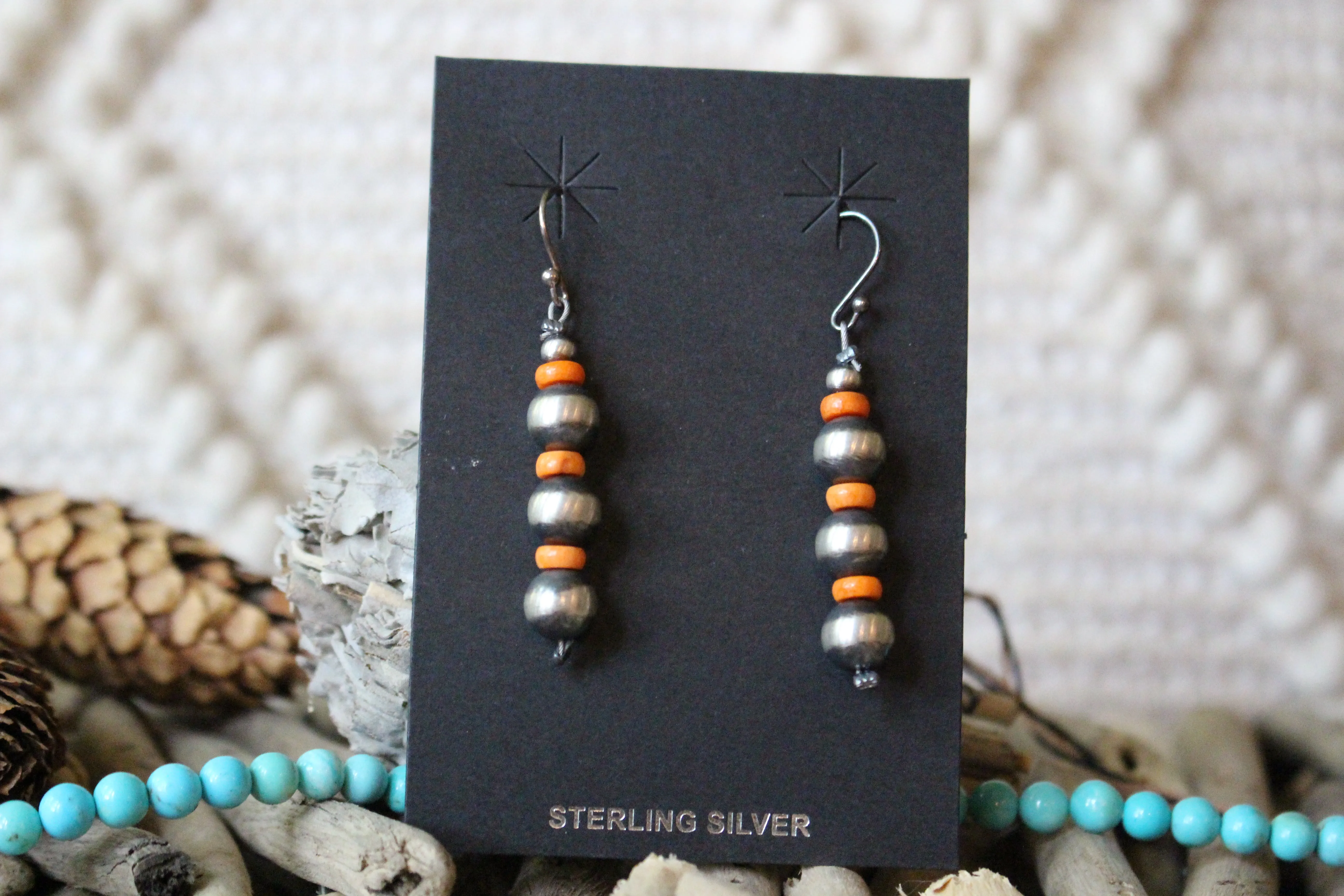 Spiny Oyster and Navajo Pearl Earrings