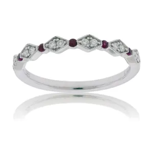 Stackable Milgrain Style Diamond and Ruby Band