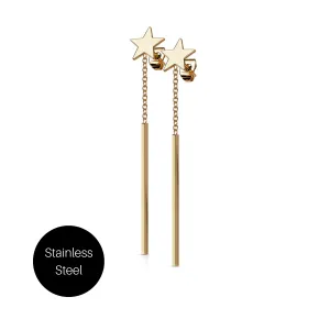 Star and Bar Dangle Studs in Rose Gold