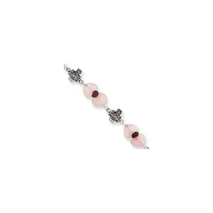 Sterling Silver Garnet Bead Rose Quartz & Marcasite Cross Bracelet