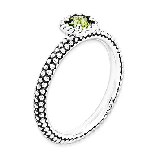 Sterling Silver Stackable Expressions Checker-Cut Cushion Peridot Antiqued Ring