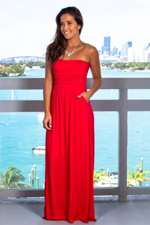 Strapless Ruby Maxi Dress with Pockets