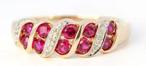 Stunning 9ct Yellow Gold Synthetic Ruby & Diamond Ring