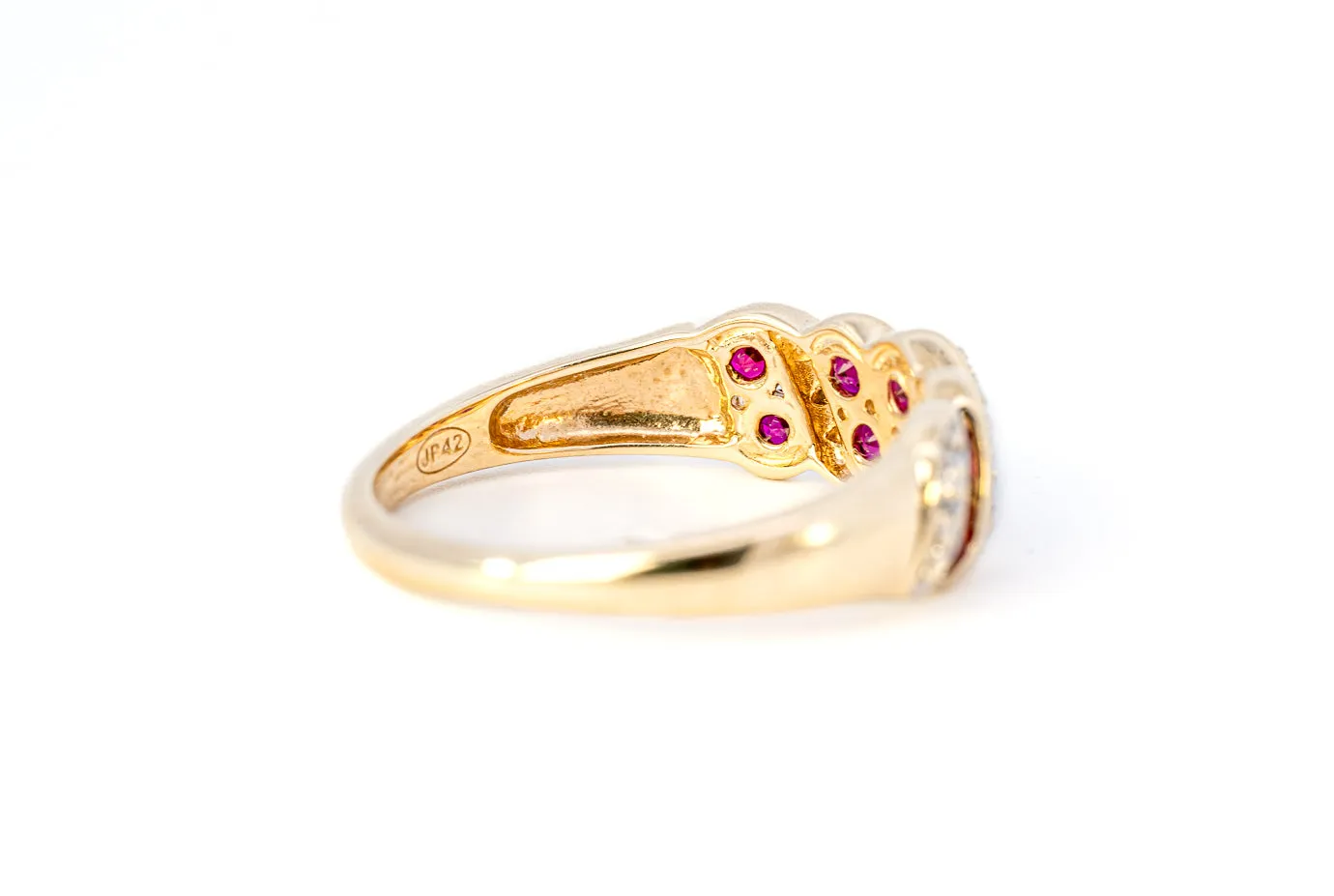 Stunning 9ct Yellow Gold Synthetic Ruby & Diamond Ring