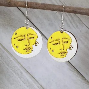 Sun and Moon Embracing Wooden Dangle Earrings by Cate's Concepts, LLC