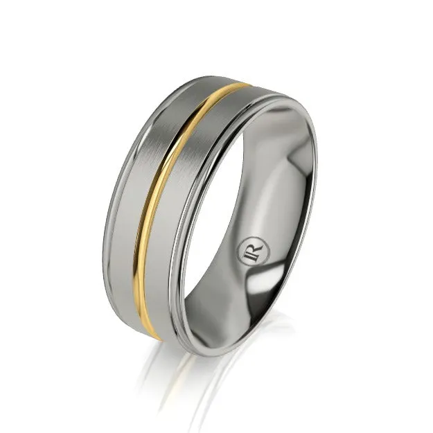 Titanium and Centre Gold Groove Wedding Ring (IN1418)