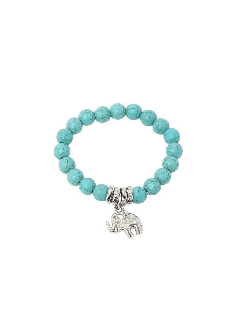 Turquoise Beads Silver Plated Elephant Bracelet