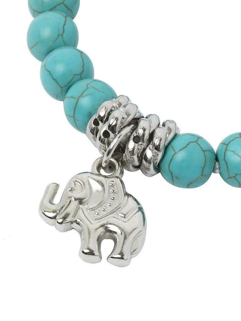 Turquoise Beads Silver Plated Elephant Bracelet