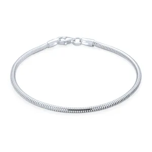 Unisex Stackable Sterling Silver Snake Bracelet with Lobster Claw Clasp