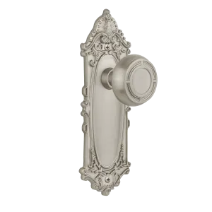 Victorian Long Plate with Mission Knob in Satin Nickel