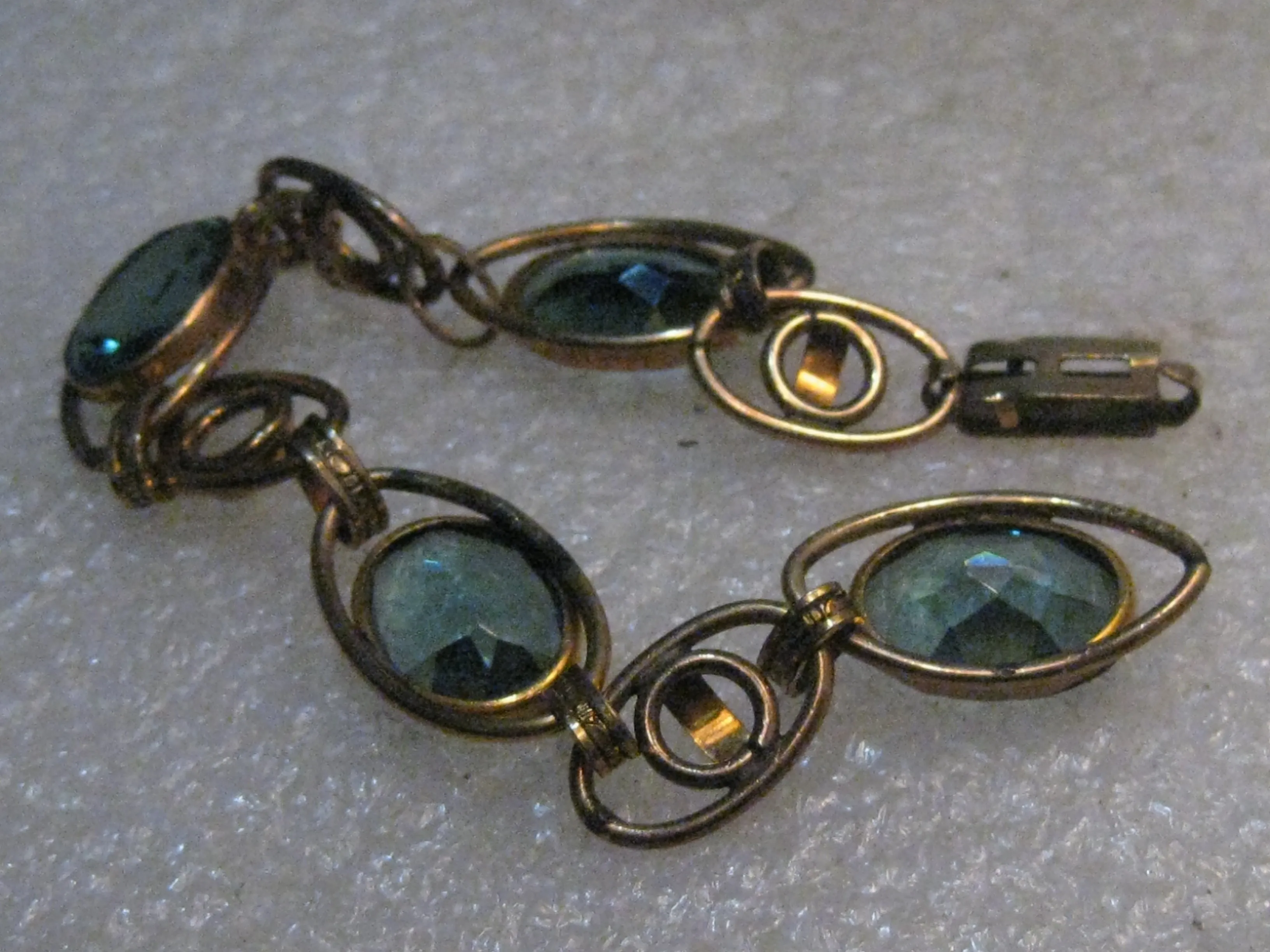 Vintage Art Deco Blue Stone Bracelet, 7" Gold Filled,  1940's, signed