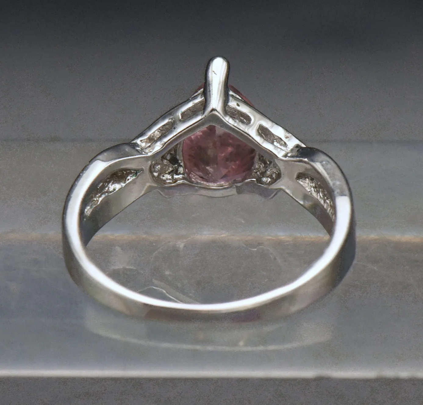 Vintage Pink Crystal and Opal Sterling Silver Ring - Size 8