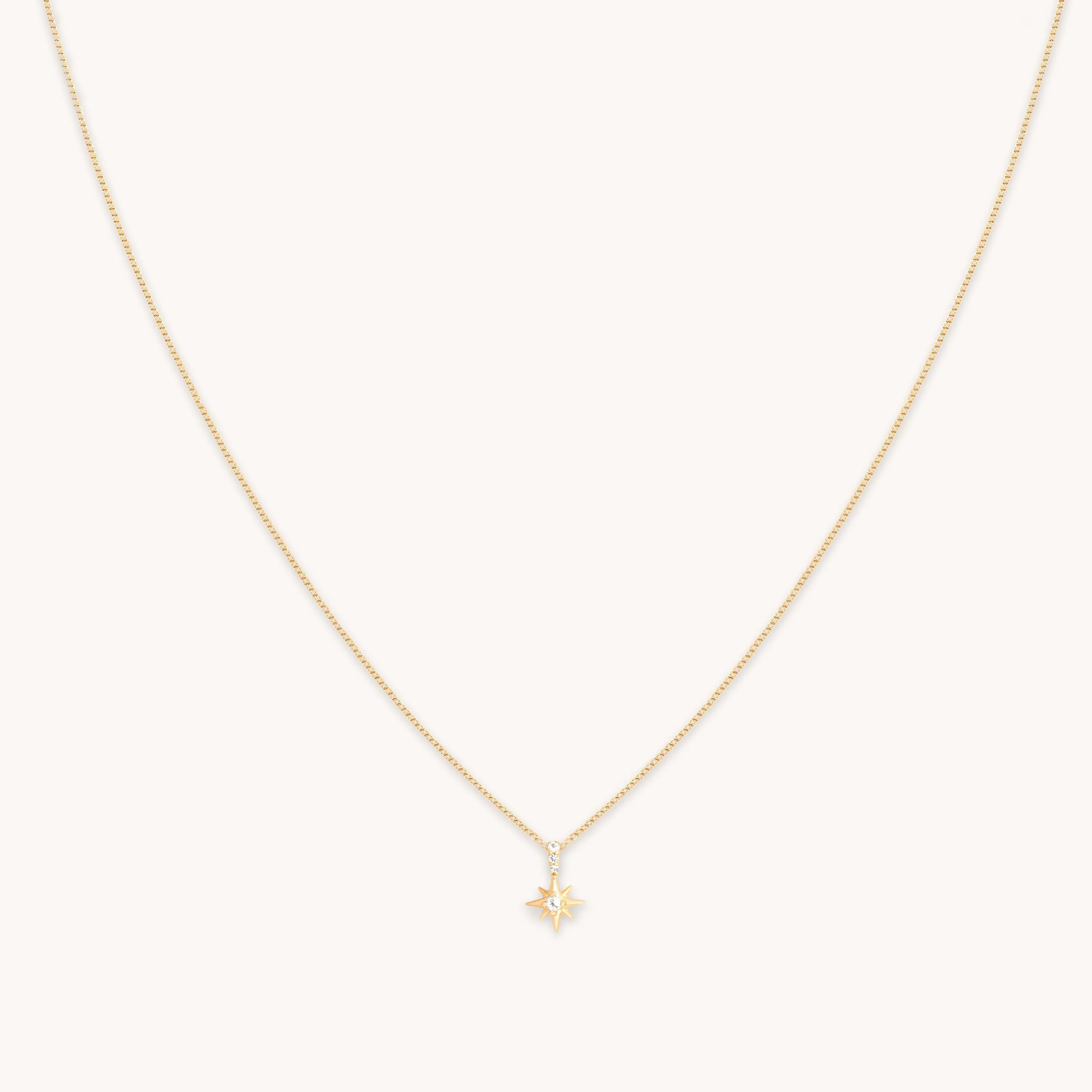 White Topaz Star Pendant Necklace in Solid Gold