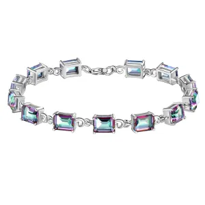 Women Tennis Bracelets Retro Square Rainbow Mystic Topaz Jewelry Gifts 925 Sterling Silver