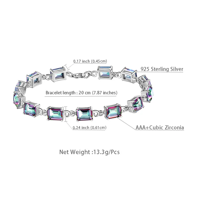 Women Tennis Bracelets Retro Square Rainbow Mystic Topaz Jewelry Gifts 925 Sterling Silver