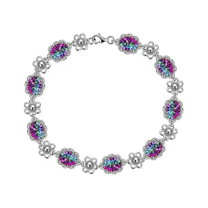 Women Vintage Tennis Bracelet Rainbow Mystic Topaz Jewelry Flower Oval Girls Gifts 925 Sterling Silver