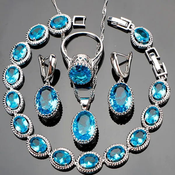 Womens 4 Pcs Jewelry Set, Created Topaz Oval Stones, Plus Sizes Available