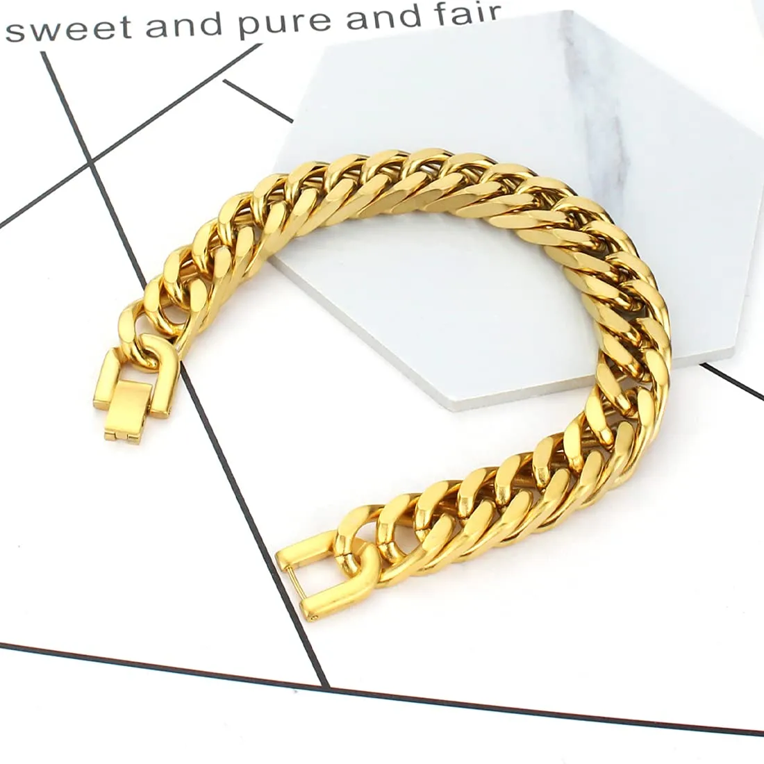 Yellow Chimes Bracelets for Men and Boys Fashion Gold Bracelet for Men | Gold Plated Stainless Steel Curb Chain Bracelet for Men | Birthday Gift for Men and Boys Anniversary Gift for Husband