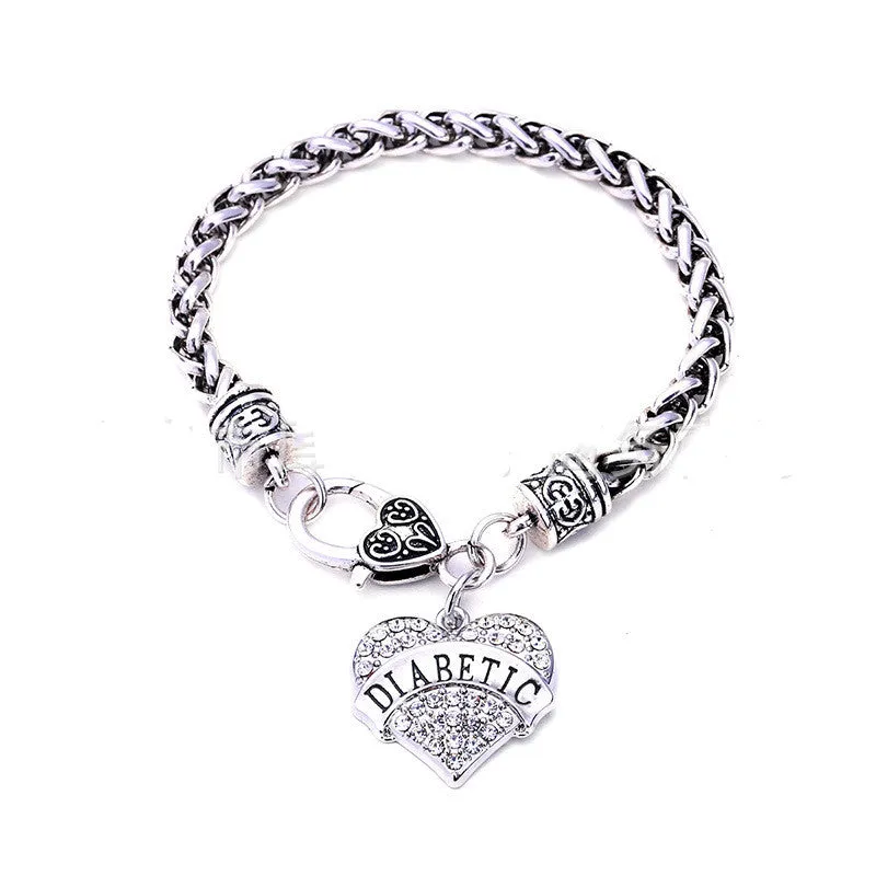 Zinc Alloy Diamond Heart-shaped DIABETIC Bracelet