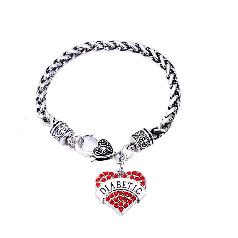 Zinc Alloy Diamond Heart-shaped DIABETIC Bracelet