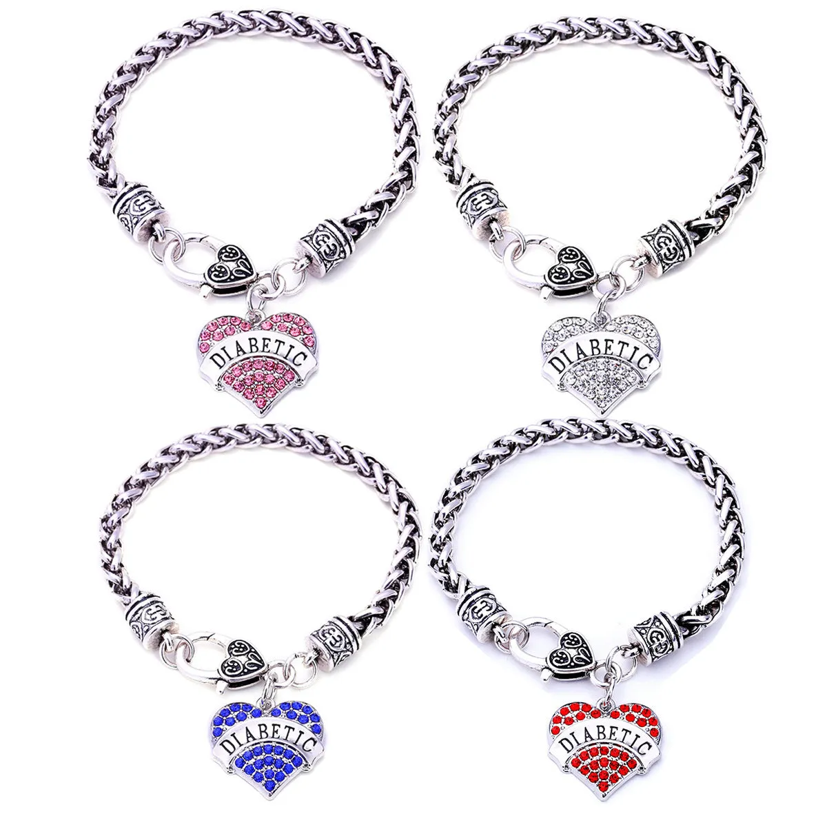 Zinc Alloy Diamond Heart-shaped DIABETIC Bracelet